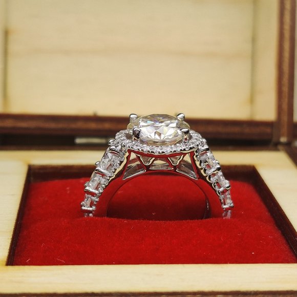 3.5Ct Moissanite Halo Ring 14K Gold Plated